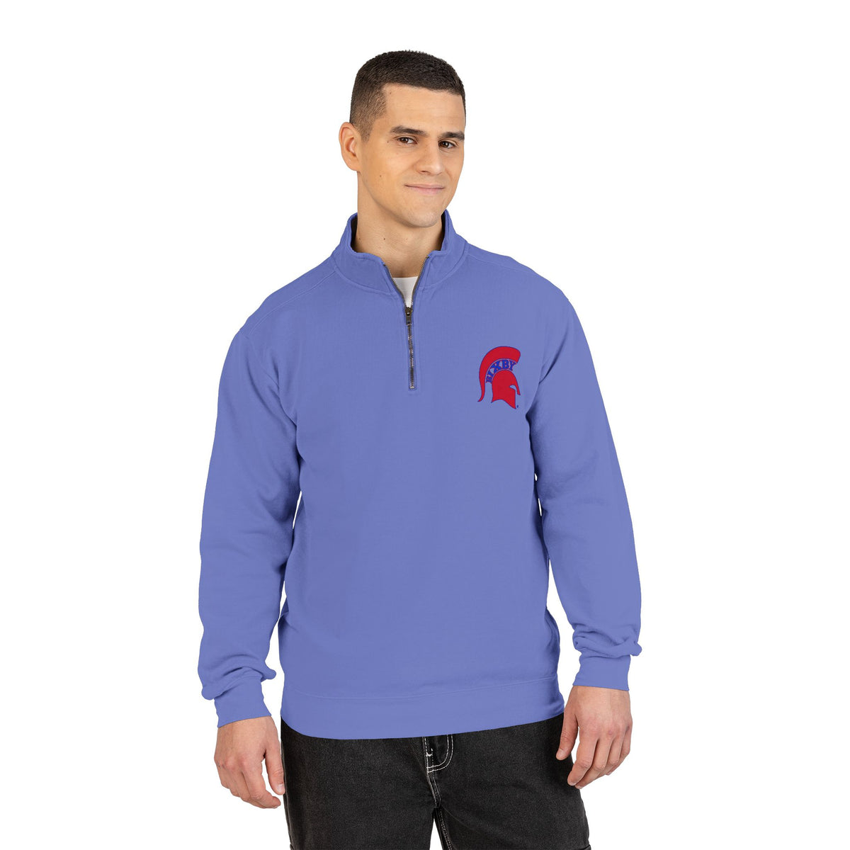 Bixby Spartans Red Helmet Quarter-Zip Pullover Comfort Colors Tee
