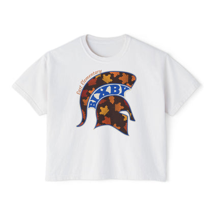 Bixby Spartans East Elementary Fall Leaves Helmet Women's Boxy Tee – Autumn Mom Shirt