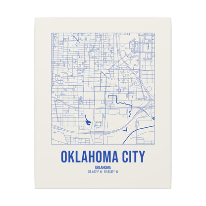 Oklahoma City Street Map Canvas, Royal Blue on Cream
