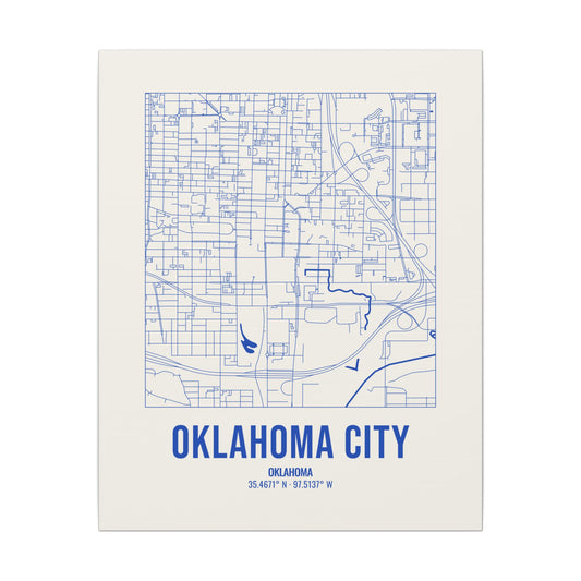 Oklahoma City Street Map Canvas, Royal Blue on Cream