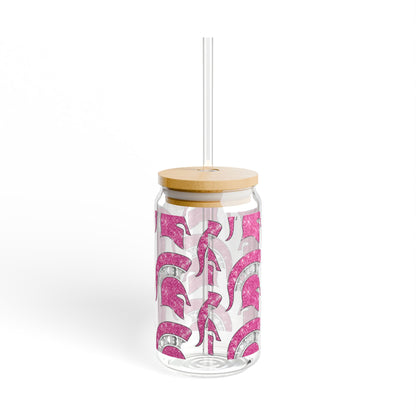 Bixby Spartans Pink Bling Sipper Glass, 16oz