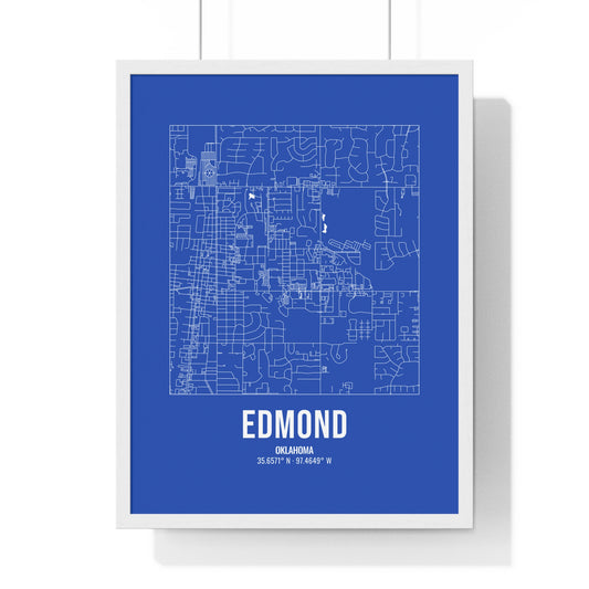 Edmond Street Map Framed Print, White on Royal Blue