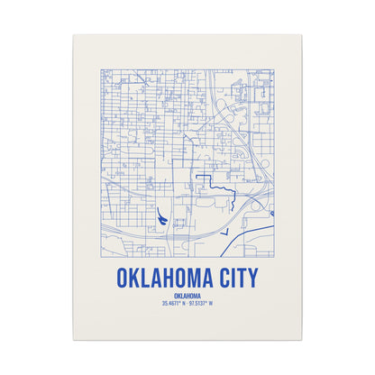 Oklahoma City Street Map Canvas, Royal Blue on Cream