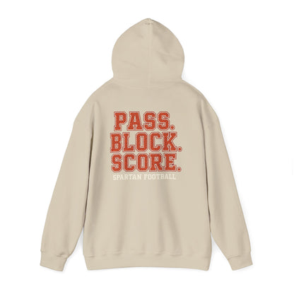 Pass. Block. Score Spartan Football Gildan Hoodie