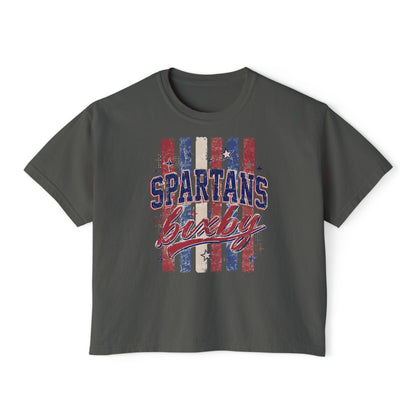 Spartans Lucky Women's Boxy Tee Vintage Red & Blue Patriot Stripes