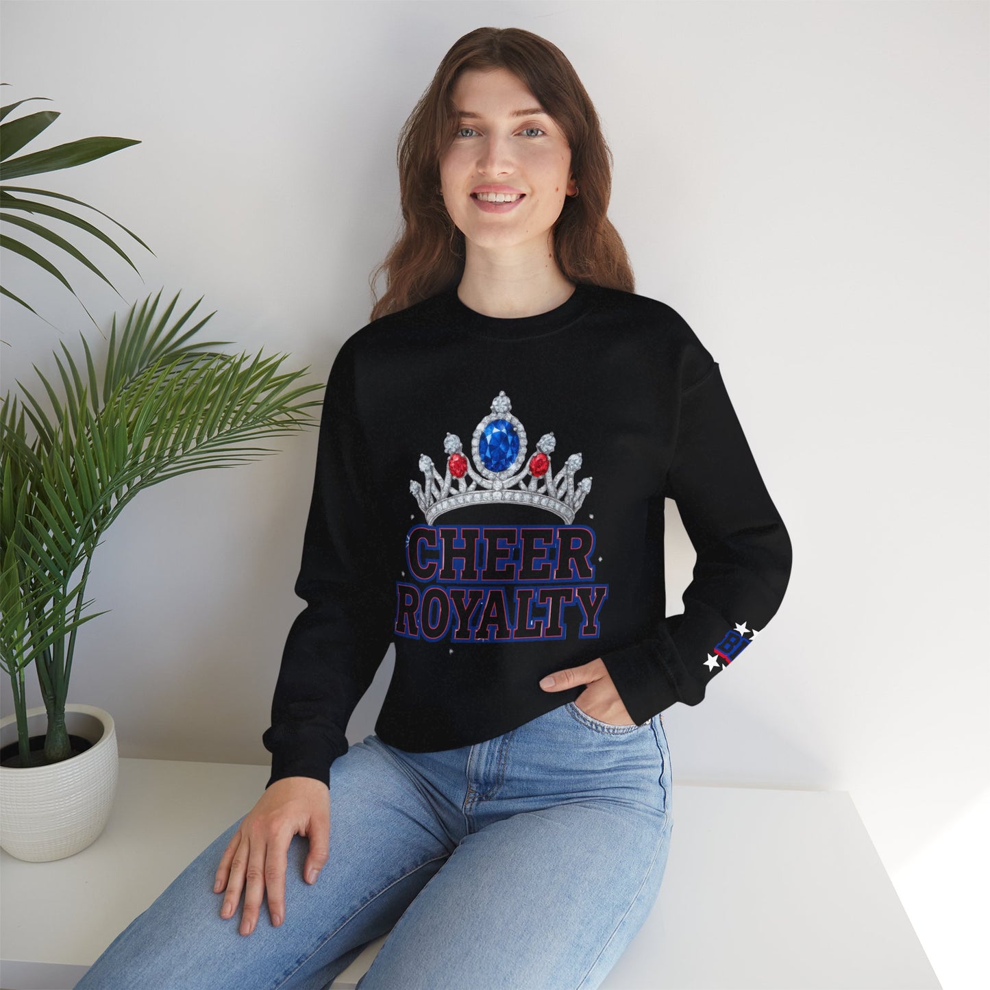 Cheer Royalty With Sleeve Print Gildan Sweatshirt