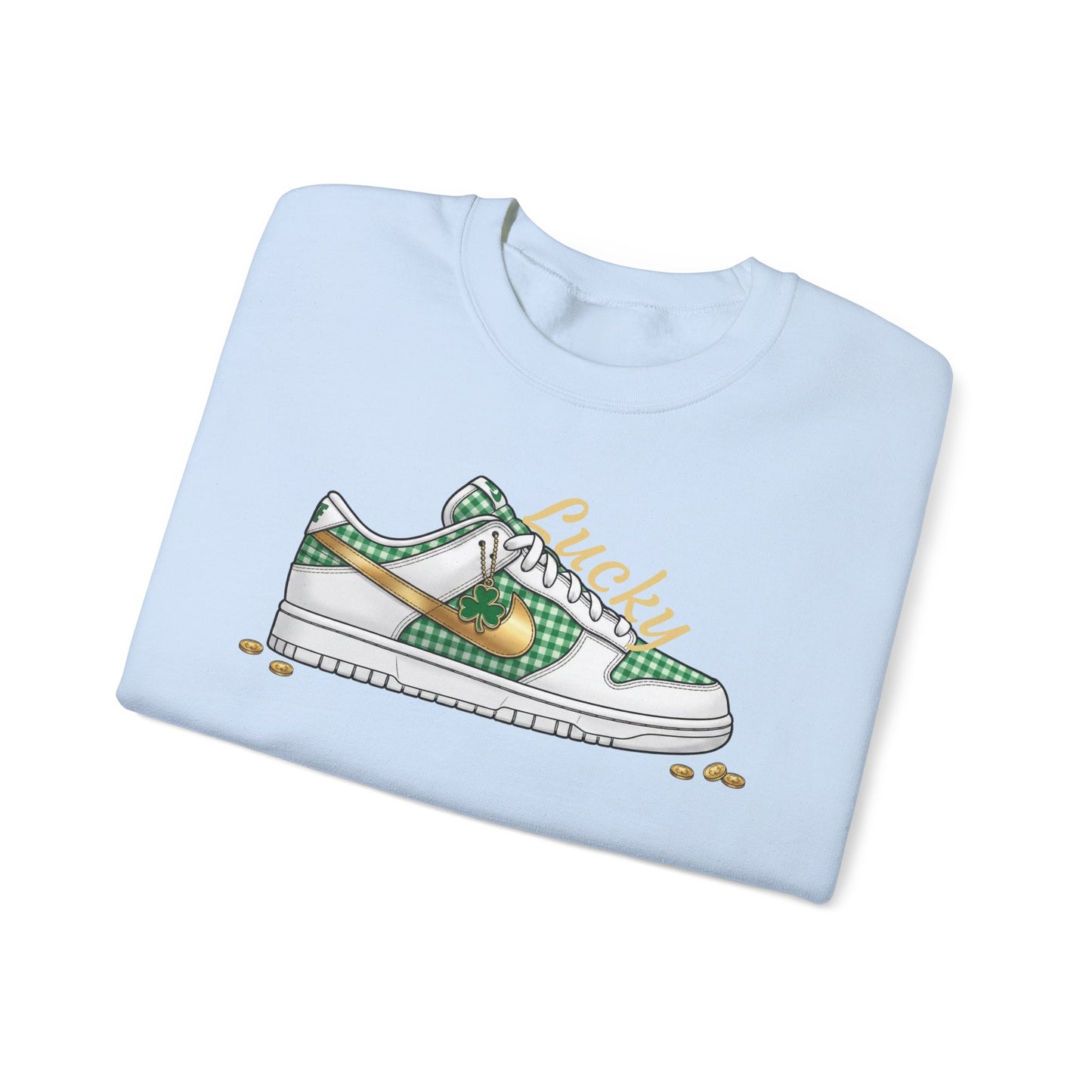 Sneaker Lucky Adult Gildan Crewneck Sweatshirt — Green Plaid Shoe Graphic