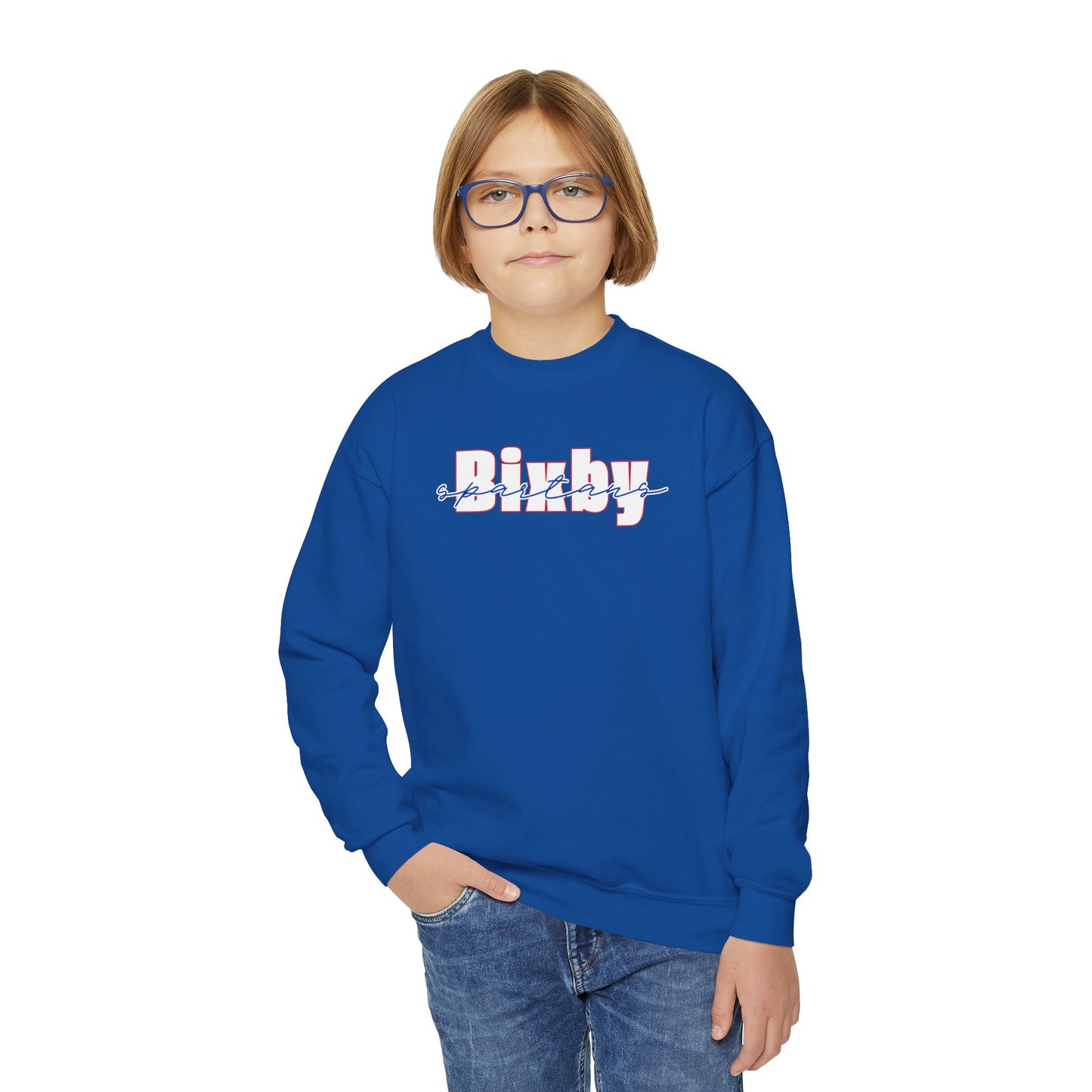 Bixby Spartans Cursive Youth Gildan Sweatshirt