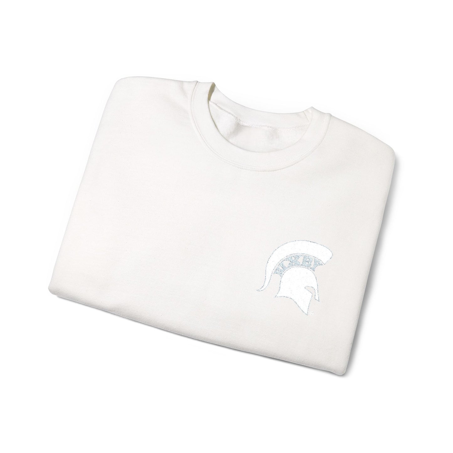 Embroidered White Spartan Helmet Gildan Sweatshirt