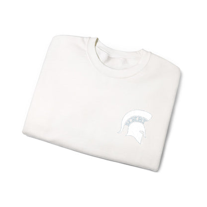 Embroidered White Spartan Helmet Gildan Sweatshirt