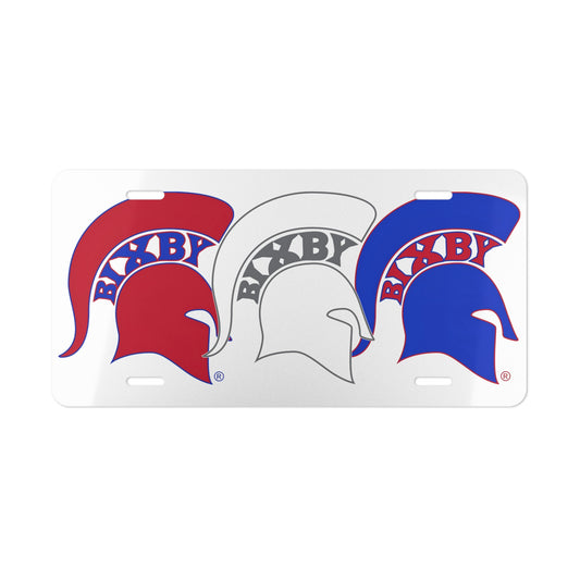 Bixby Spartan Logo Red White and Blue Vanity Plate