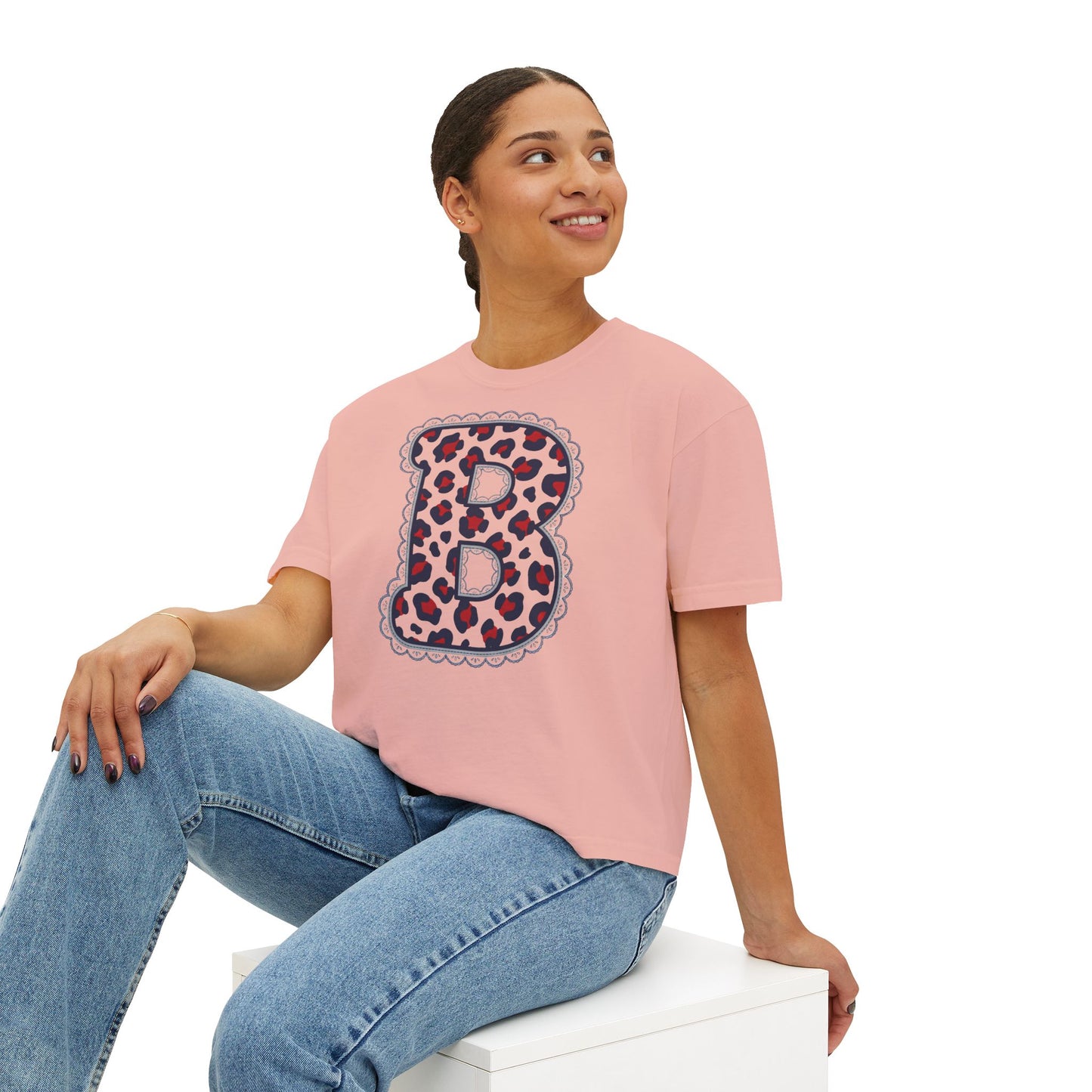 Leopard Print Initial 'B' Women's Boxy Comfort Colors Tee