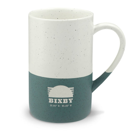 Retro Sunset Coordinates Engraved Speckled Mug