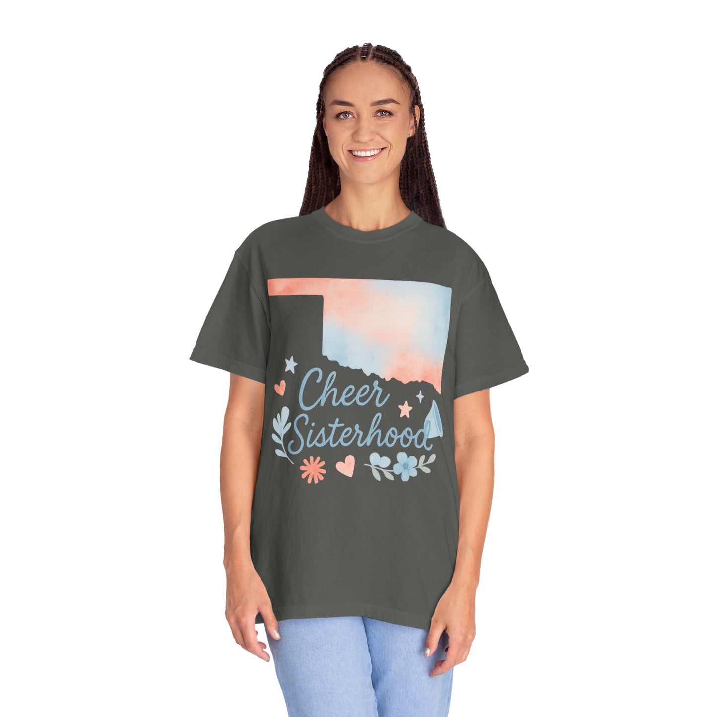 Cheer Sisterhood Bixby OK Watercolor Comfort Colors Tee