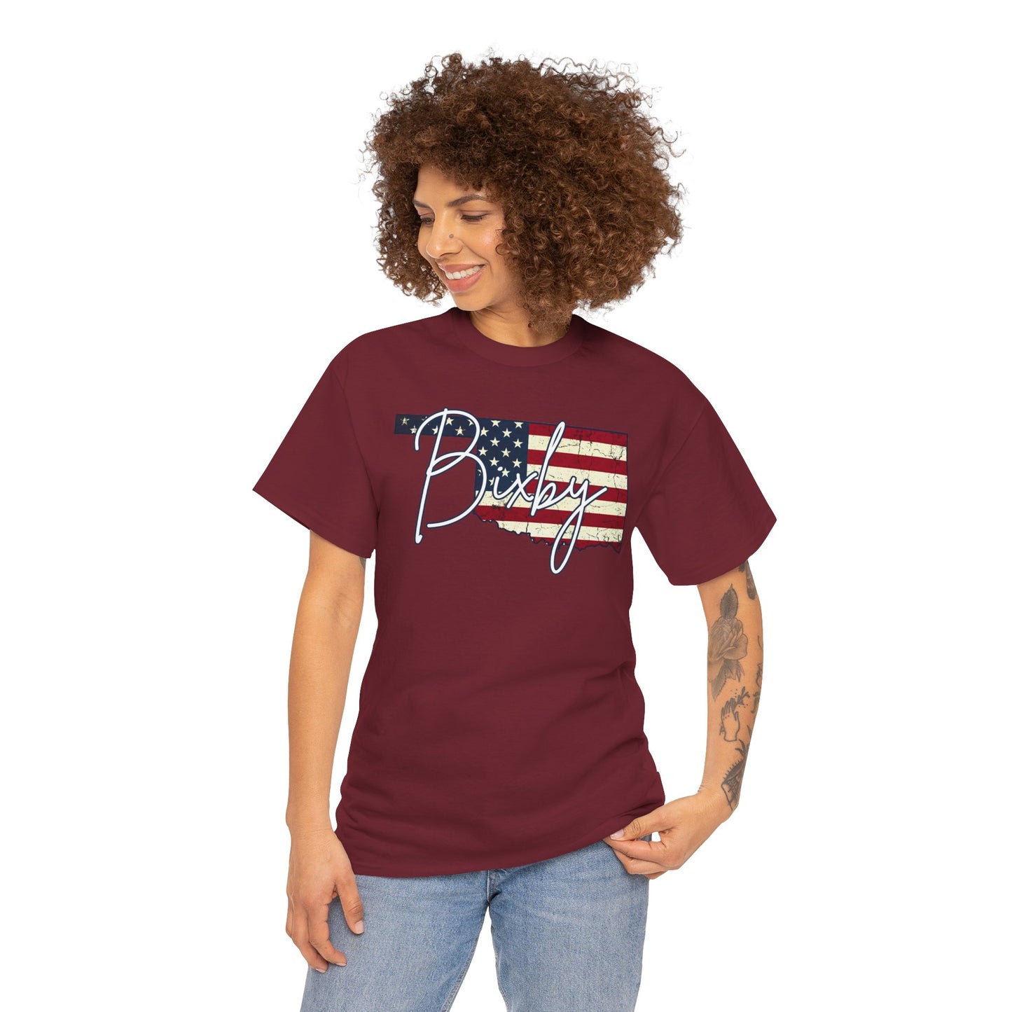 Oklahoma Flag Bixby Script Gildan Tee