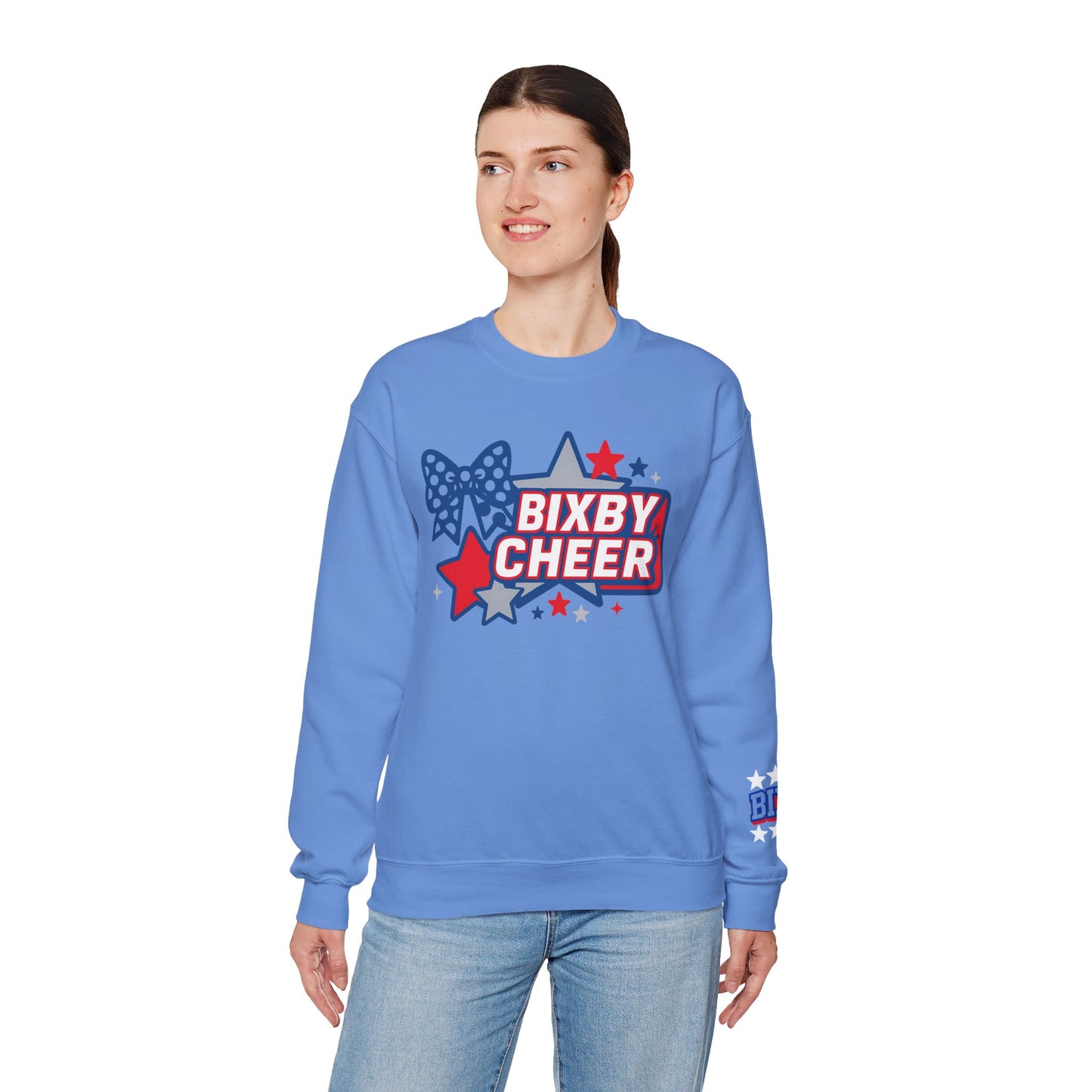 Bixby Cheer With Sleeve Print Gildan Sweatshirt