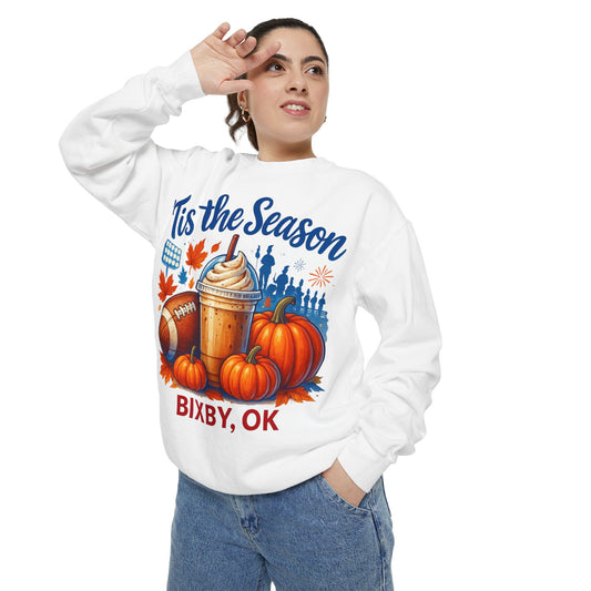 Bixby Football Mom Pumpkin Spice Comfort Colors Sweatshirt