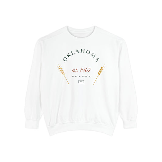 Crewneck sweatshirt printed with Oklahoma Est. 1907.