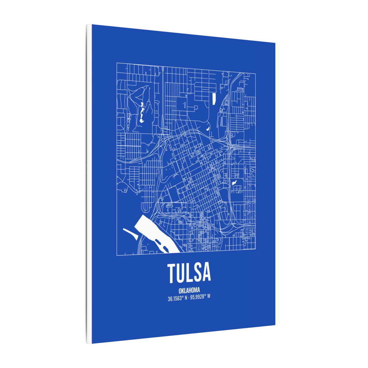 Tulsa Street Map Canvas, White on Royal Blue