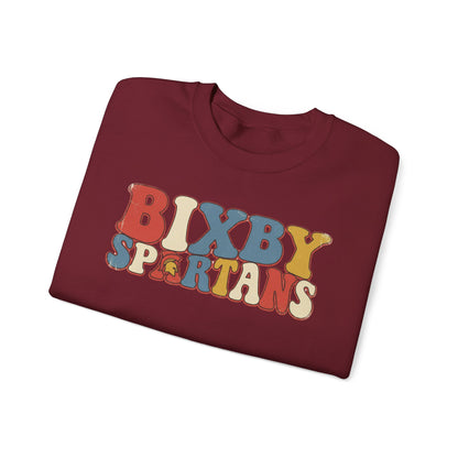 Bixby Spartans Retro 70's Vibe Distressed Print Gildan Sweatshirt