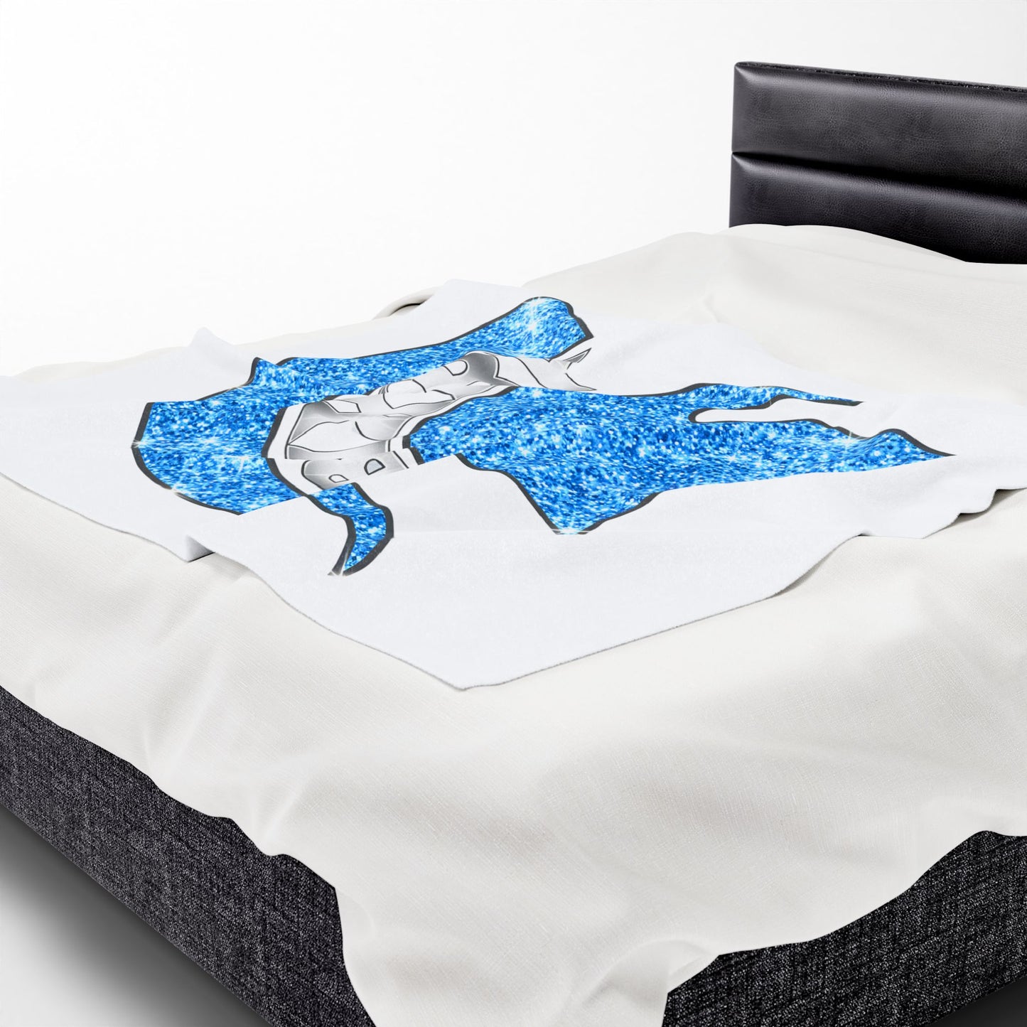 Spartan Blue Bling Logo Velveteen Plush Blanket