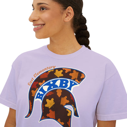 Bixby Spartans East Elementary Fall Leaves Helmet Women's Boxy Tee – Autumn Mom Shirt