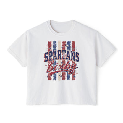 Spartans Lucky Women's Boxy Tee Vintage Red & Blue Patriot Stripes
