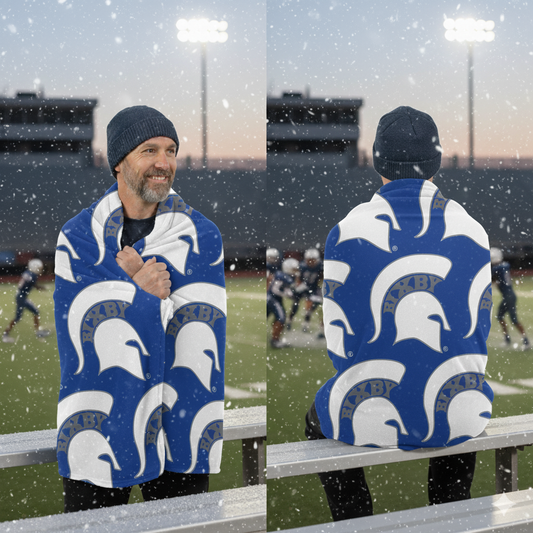 Spartan White Large Pattern Logo Comfy Sherpa Fleece Blanket