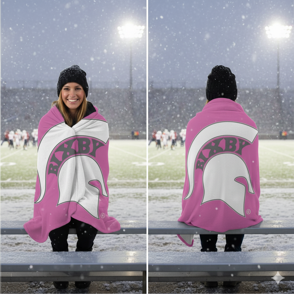 Spartan White Logo Comfy Sherpa Fleece Pink Blanket