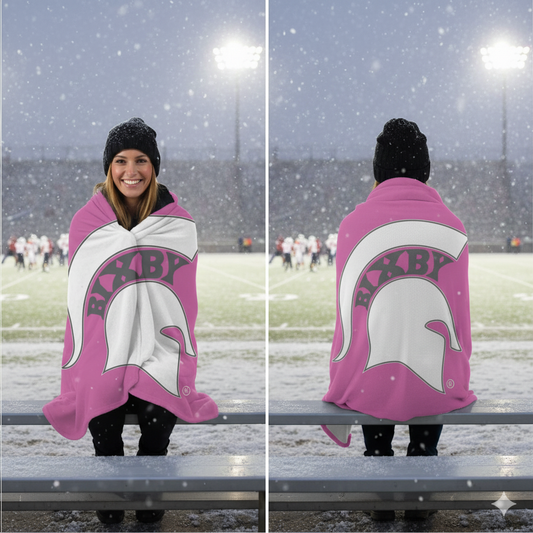 Spartan White Logo Comfy Sherpa Fleece Pink Blanket