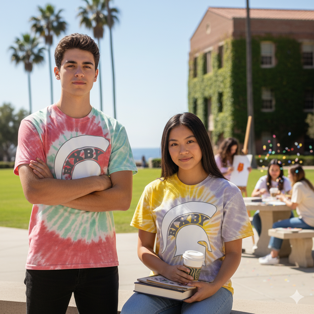 Bixby Spartan White Logo Tie-Dye Gildan Tee
