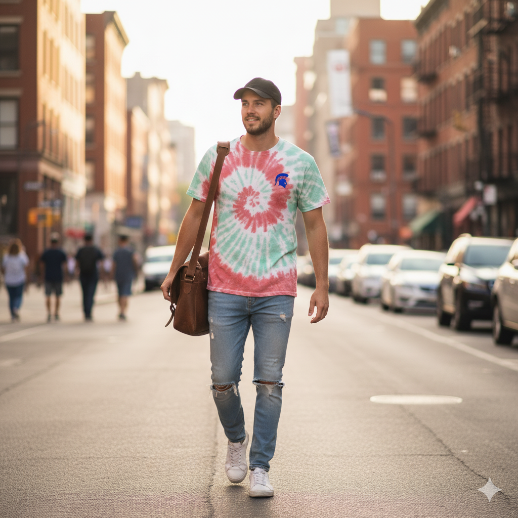 Bixby Spartan Small Blue Logo Tie-Dye Gildan Tee