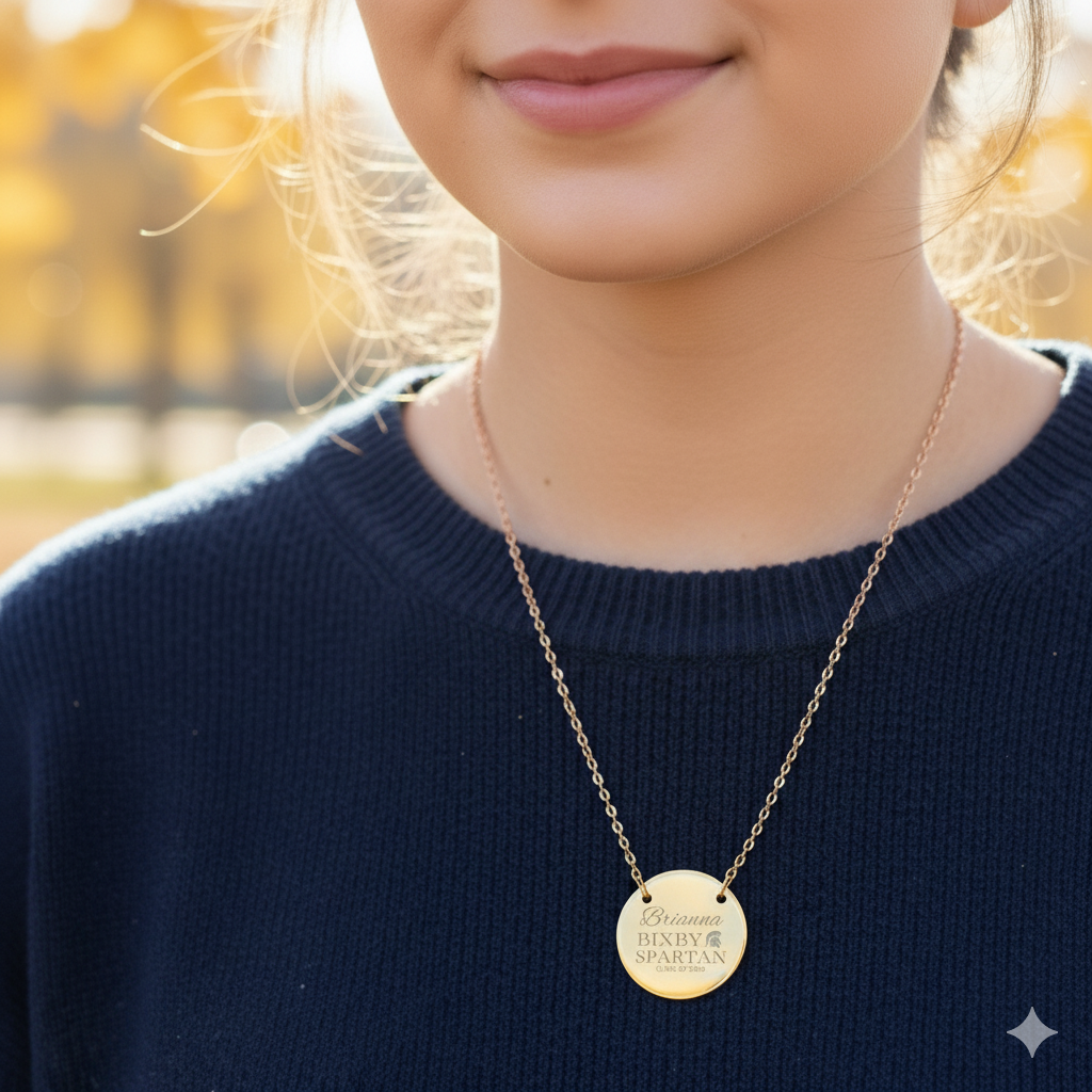 Bixby Spartan Class of 2026 Laser Engraved Circle Necklace