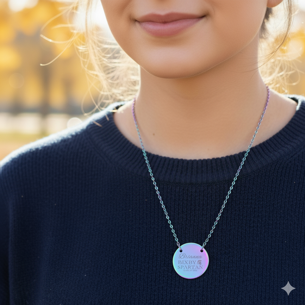 Bixby Spartan Class of 2026 Laser Engraved Circle Necklace