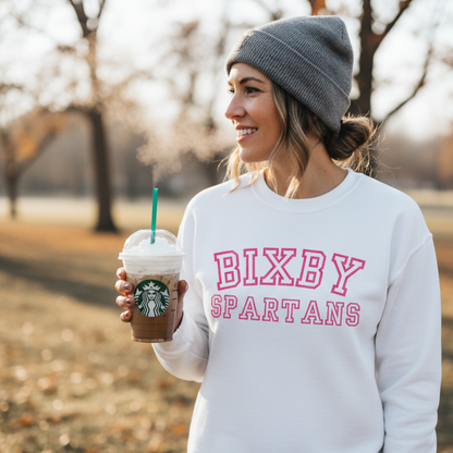 Bixby Spartans Embroidered Pink Font Gildan Sweatshirt