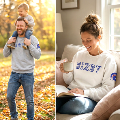 Bixby Spartans Bold Letter With Sleeve Blue Logo Sweatshirt