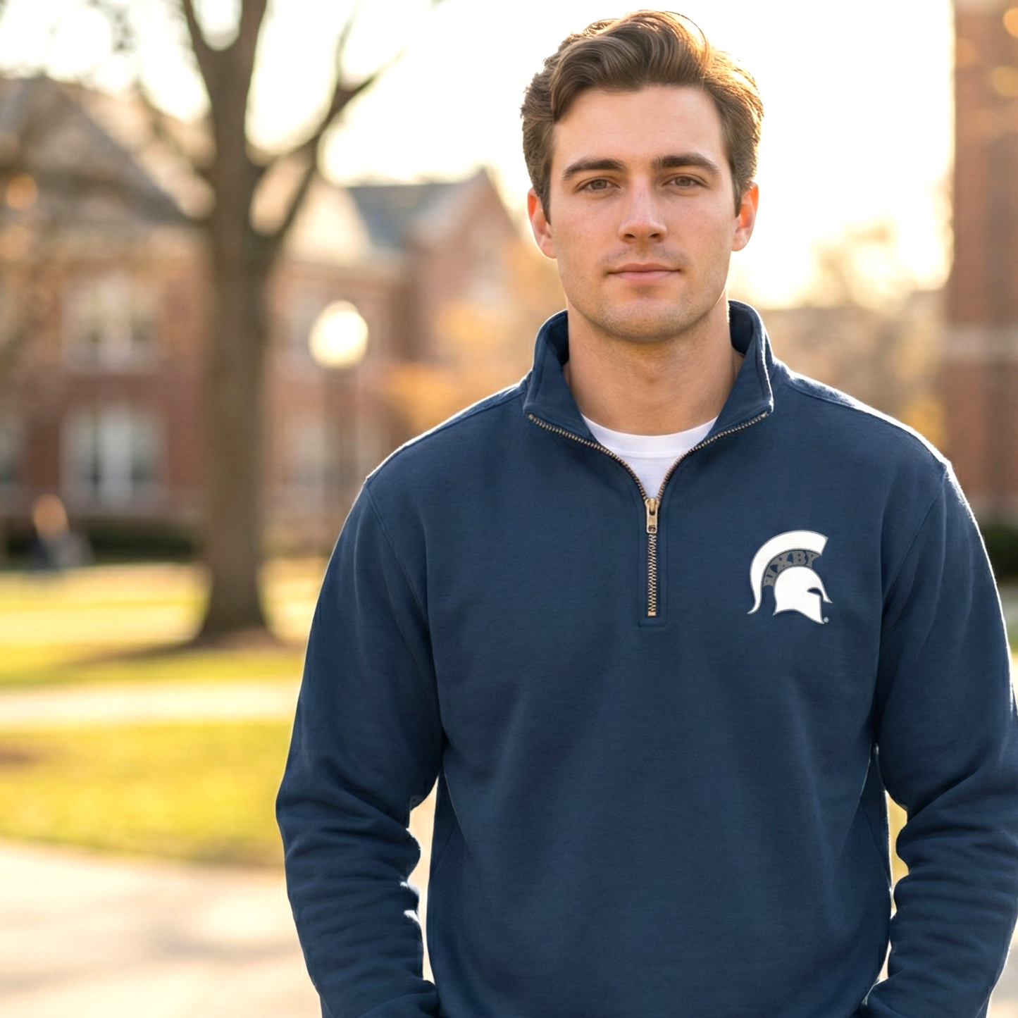 Spartan White Helmet Quarter-Zip Comfort Colors Pullover