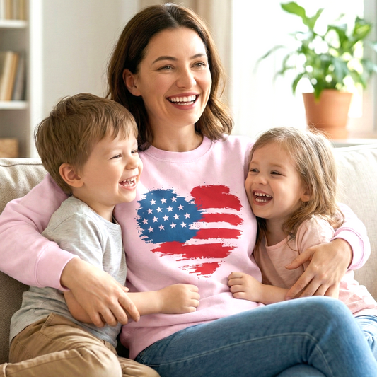 American Flag Heart Sweatshirt | Patriotic USA Brush Stroke Heart