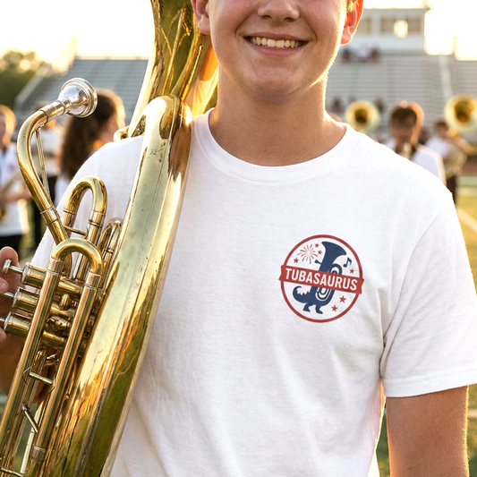 Tubasaurus Pride of Bixby Tuba Shirt with Sleeve Logo