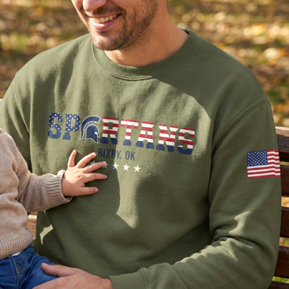 Bixby Spartans Patriotic Military and Veteran Gildan Sweatshirt