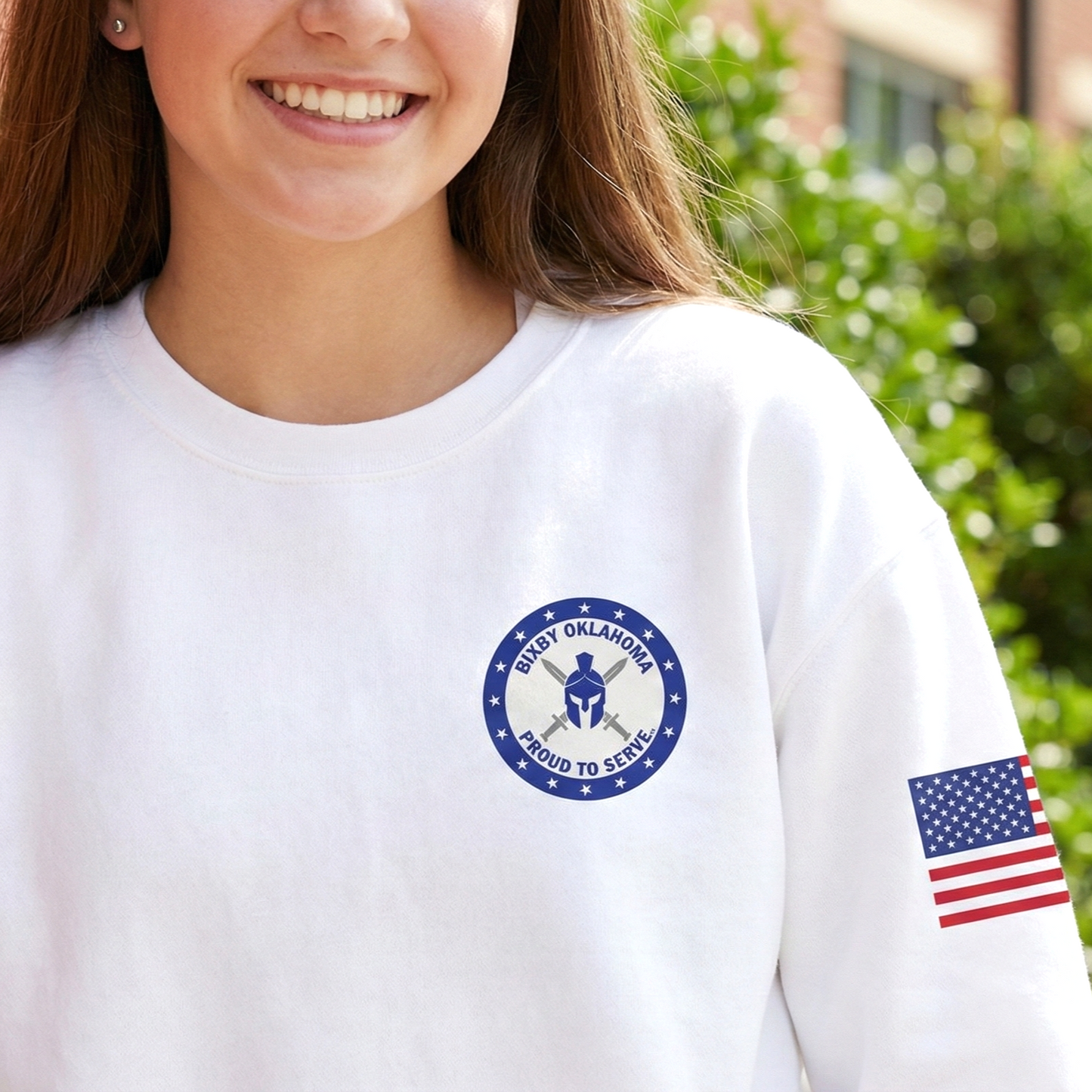 Bixby Spartan Veteran and Military Chest Emblem Gildan Sweatshirt