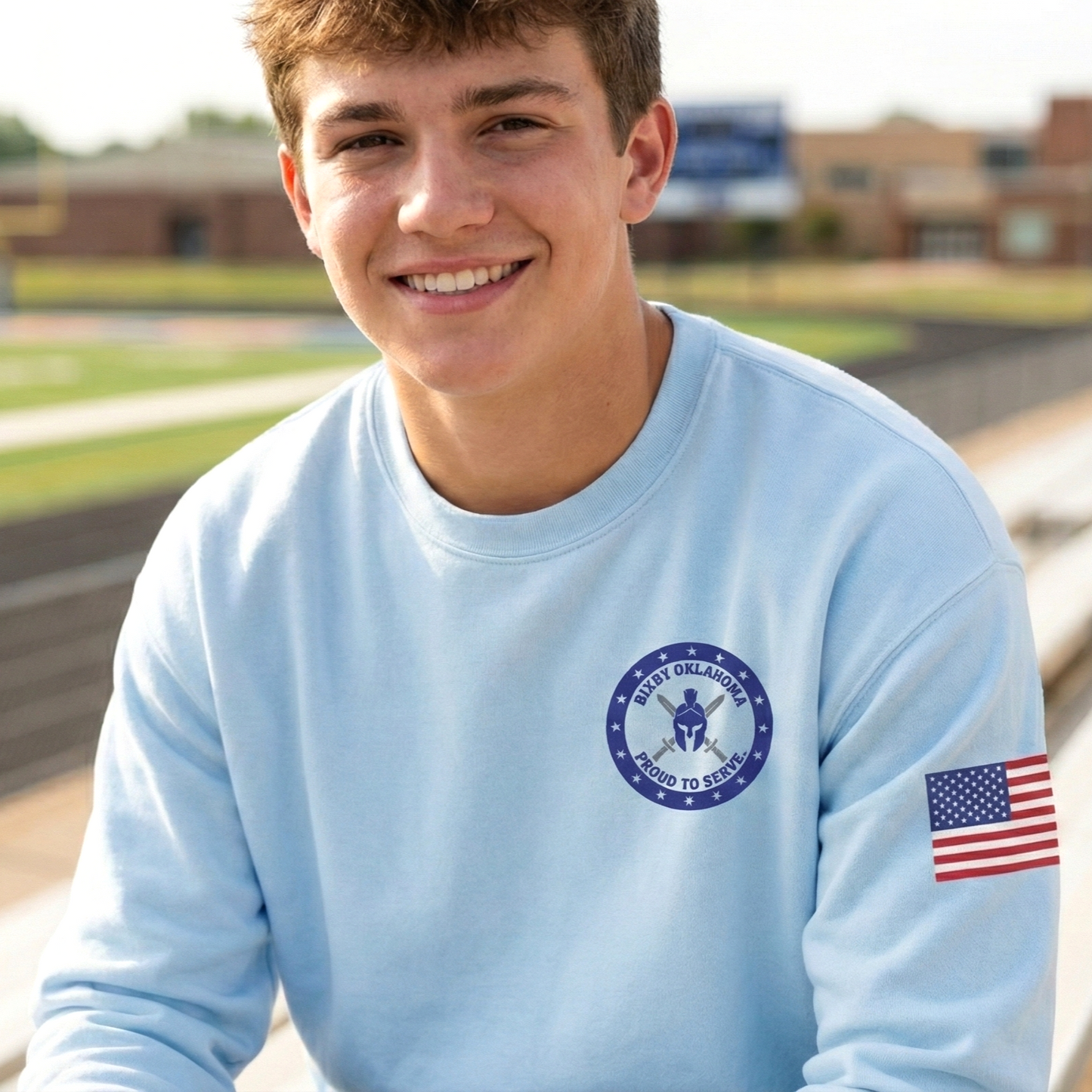 Bixby Spartan Veteran and Military Chest Emblem Gildan Sweatshirt