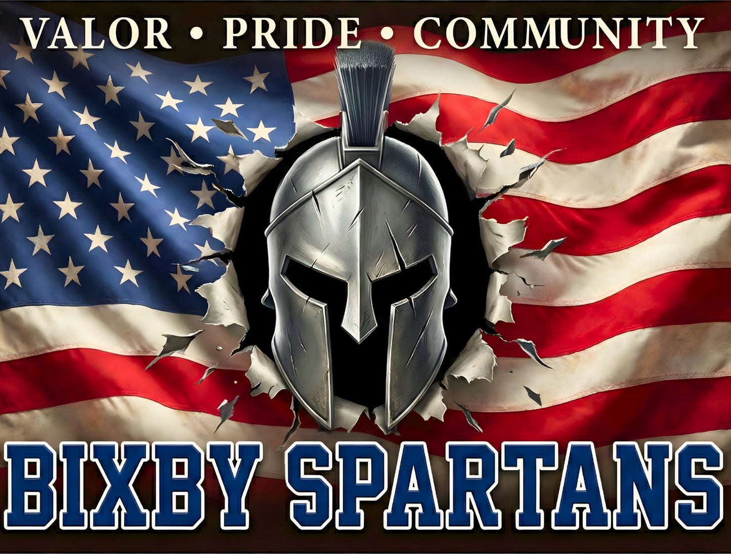 Bixby Spartans Sherpa Fleece Blanket — American Flag & Spartan Helmet (Valor • Pride • Community)