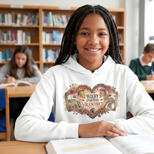 Bixby Spartans Youth Valentine's Day Heart Gildan Hoodie