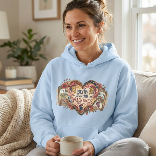Bixby Spartan Valentine’s Heart Gildan Hoodie