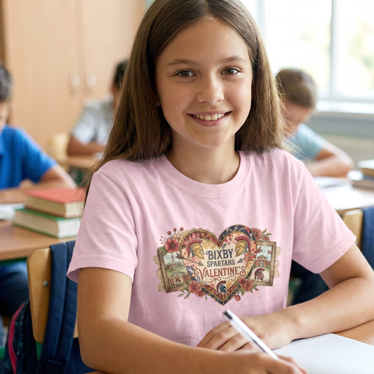 Bixby Spartans Youth Valentine's Vintage Heart Gildan Tee