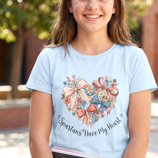 Spartans Have My Heart Floral Youth Gildan Tee