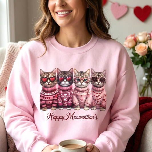 Happy Meowentine's Kittens Crewneck Sweatshirt | Valentine Cat Sweater