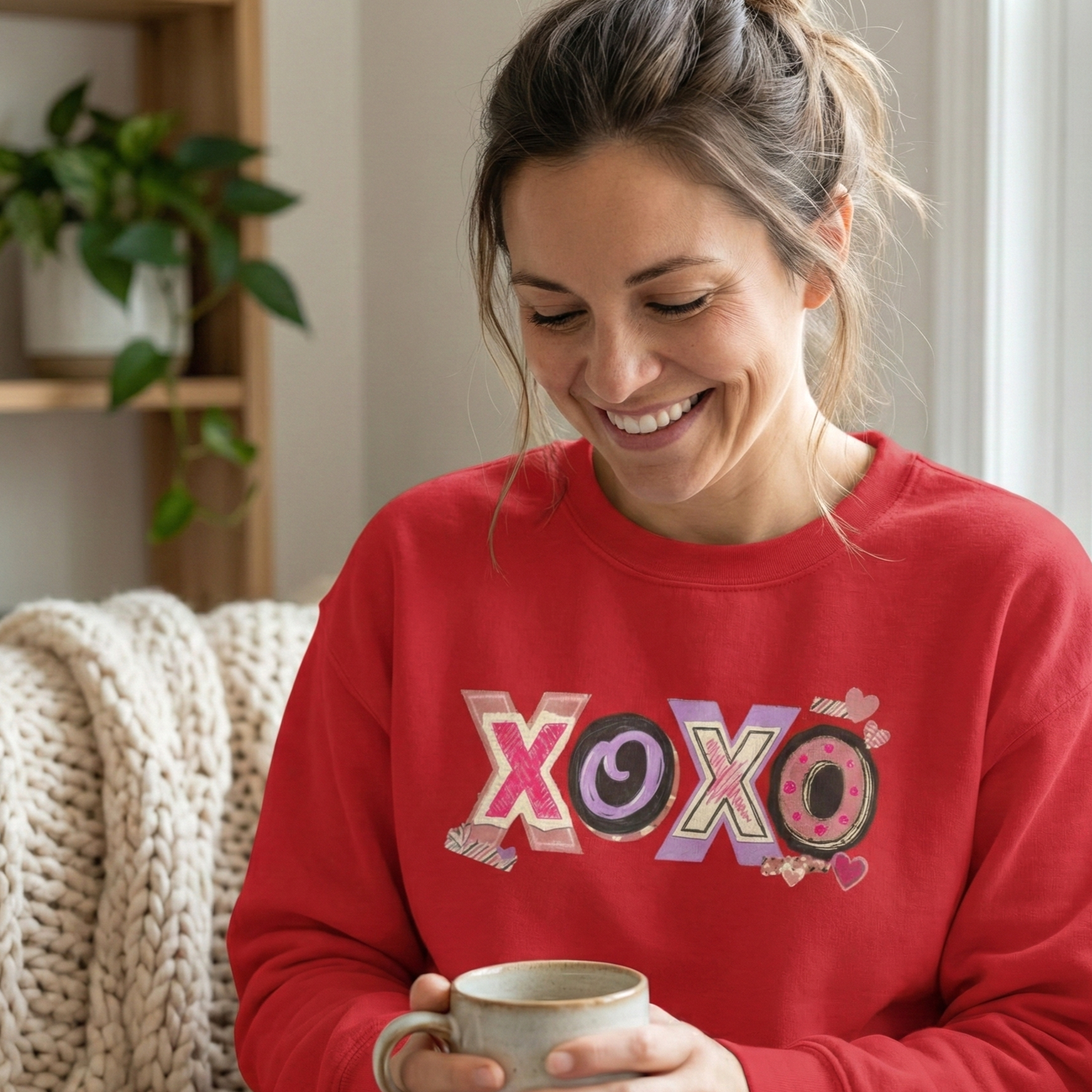XOXO Heart Pattern Crewneck Sweatshirt | Valentine Love Pullover