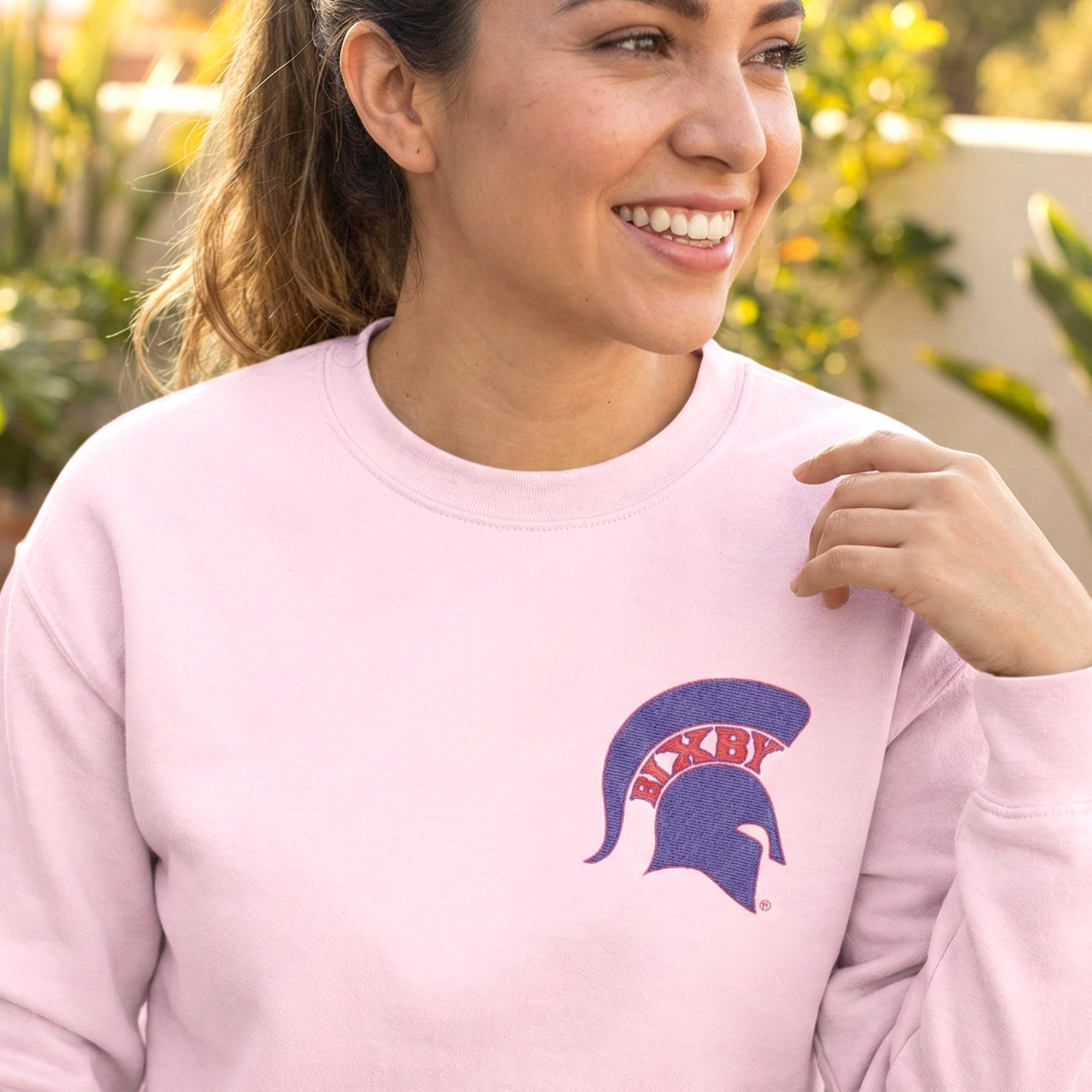 Embroidered Blue Spartan Helmet Gildan Sweatshirt